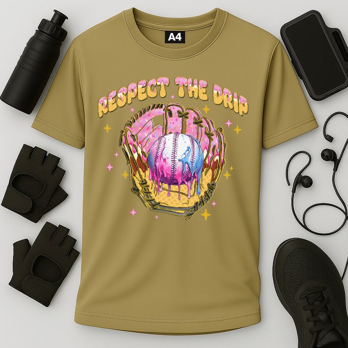 Respect The Drip Baseball Ice Cream Sport Game Day Cooling Performance Crew T-Shirt