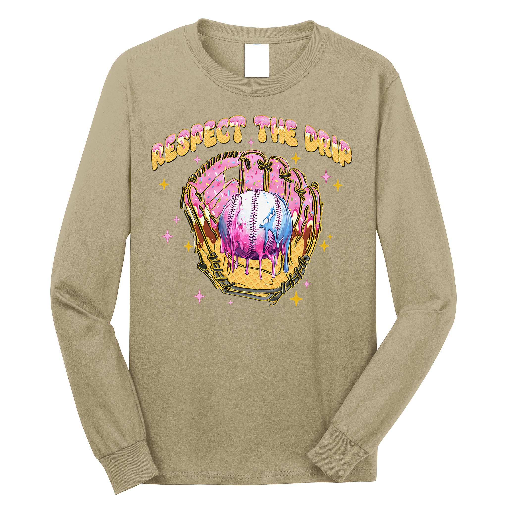 Respect The Drip Baseball Ice Cream Sport Game Day Long Sleeve Shirt