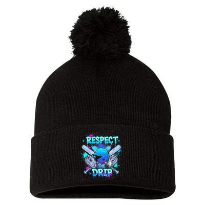 Respect The Drip Baseball Ice Cream Drip Pom Pom 12in Knit Beanie