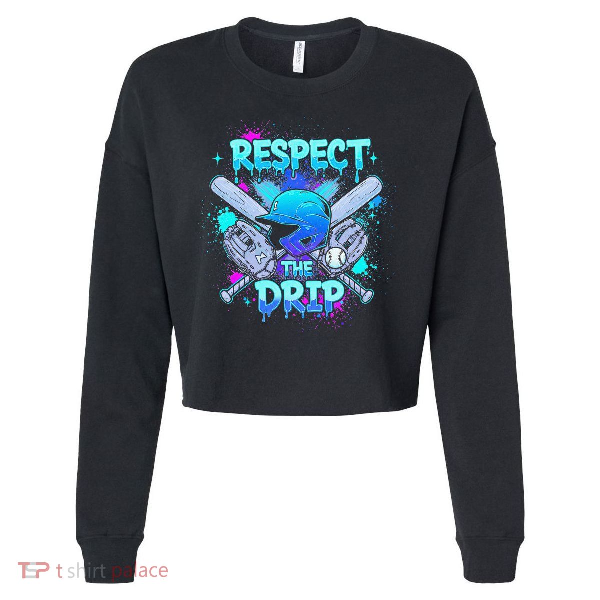 Respect The Drip Baseball Ice Cream Drip Cropped Pullover Crew