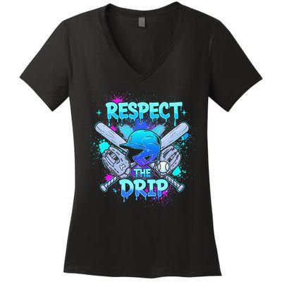 Respect The Drip Baseball Ice Cream Drip Women's V-Neck T-Shirt