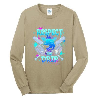Respect The Drip Baseball Ice Cream Drip Tall Long Sleeve T-Shirt
