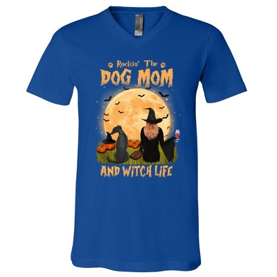 Rocking The Dog Mom And Witch Life Whippet Halloween Gift V-Neck T-Shirt