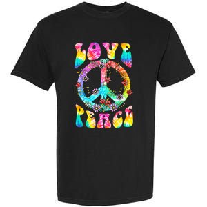 Retro Tie Dye Hippie Costume with Peace Sign and Love Garment-Dyed Heavyweight T-Shirt