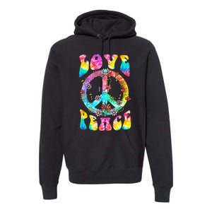 Retro Tie Dye Hippie Costume with Peace Sign and Love Premium Hoodie