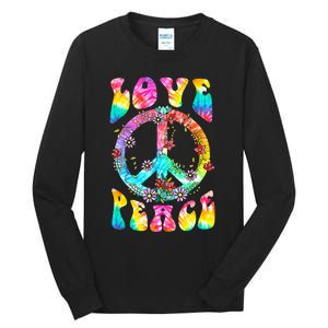 Retro Tie Dye Hippie Costume with Peace Sign and Love Tall Long Sleeve T-Shirt