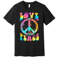 Retro Tie Dye Hippie Costume with Peace Sign and Love Premium T-Shirt