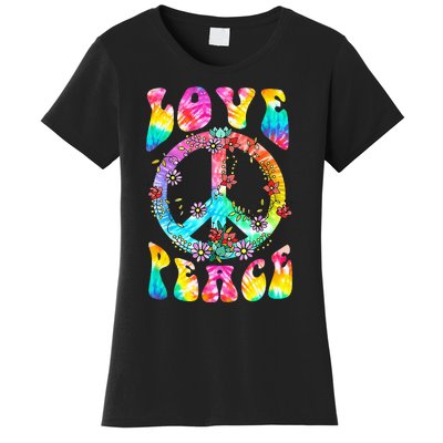 Retro Tie Dye Hippie Costume with Peace Sign and Love Women's T-Shirt