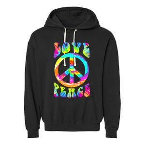 Retro Tie Dye Hippie Costume with Peace Sign and Love Garment-Dyed Fleece Hoodie