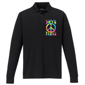 Retro Tie Dye Hippie Costume with Peace Sign and Love Performance Long Sleeve Polo