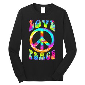 Retro Tie Dye Hippie Costume with Peace Sign and Love Long Sleeve Shirt