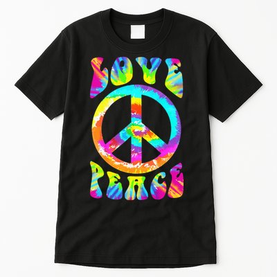 Retro Tie Dye Hippie Costume with Peace Sign and Love Tall T-Shirt