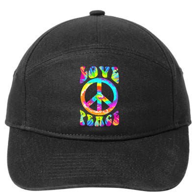 Retro Tie Dye Hippie Costume with Peace Sign and Love 7-Panel Snapback Hat
