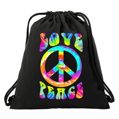 Retro Tie Dye Hippie Costume with Peace Sign and Love Drawstring Bag
