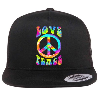 Retro Tie Dye Hippie Costume with Peace Sign and Love Flatbill Hat