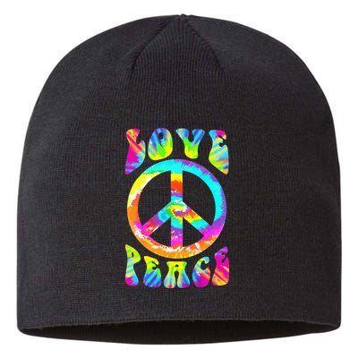 Retro Tie Dye Hippie Costume with Peace Sign and Love Sustainable Beanie
