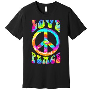 Retro Tie Dye Hippie Costume with Peace Sign and Love Premium T-Shirt