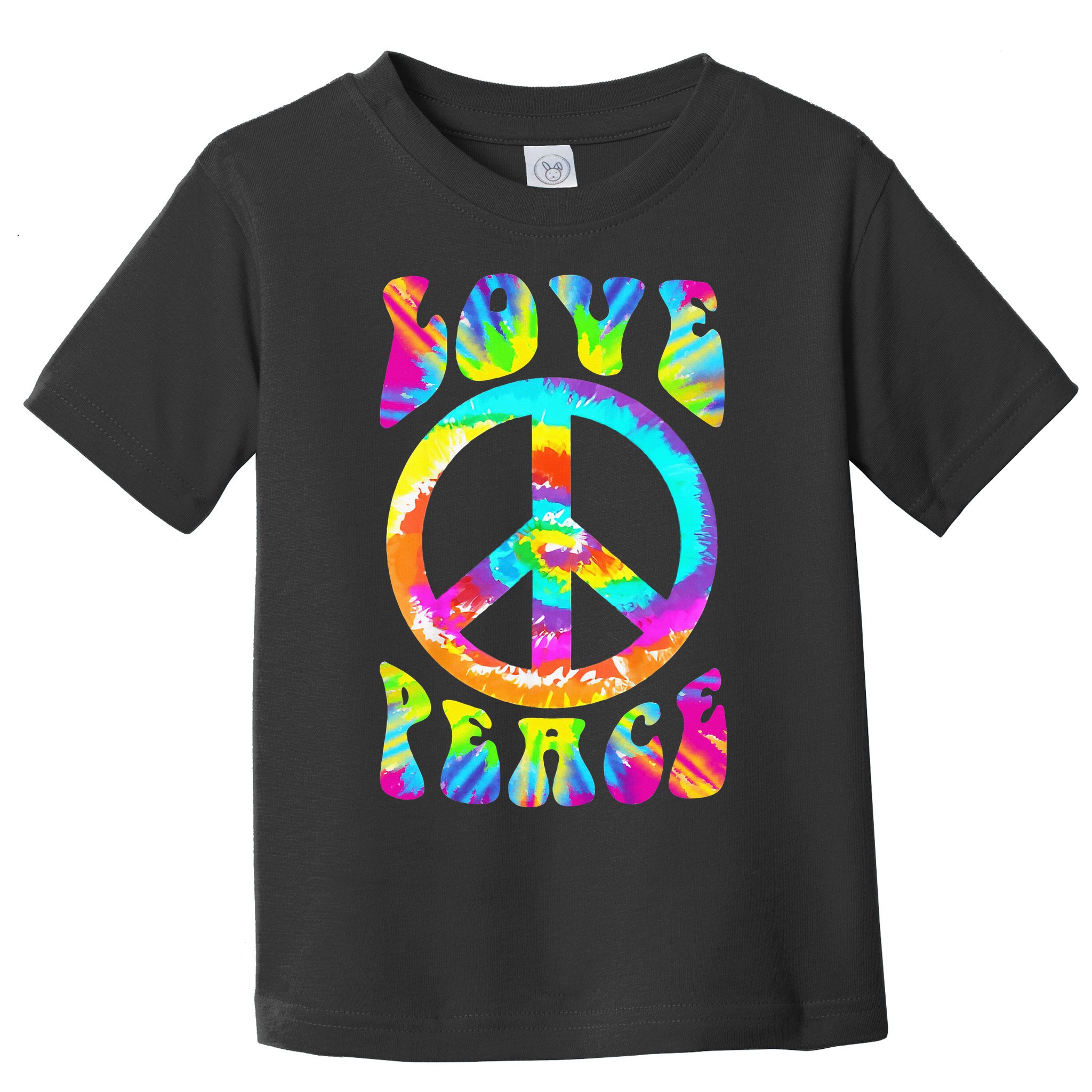 Retro Tie Dye Hippie Costume with Peace Sign and Love Toddler T-Shirt