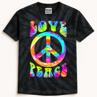 Retro Tie Dye Hippie Costume with Peace Sign and Love Kids Tie-Dye T-Shirt