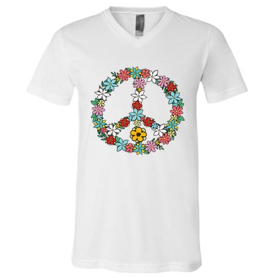 Retro Tie Dye Peace Sign 60s 70s Hippie Style V-Neck T-Shirt