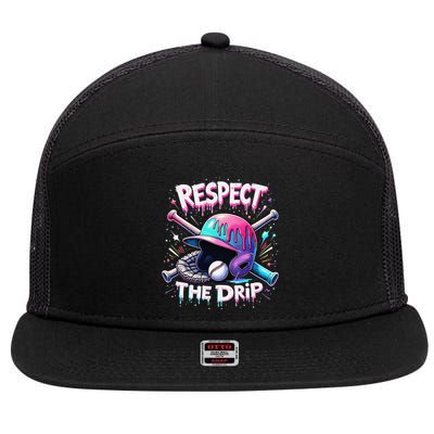 Respect The Drip Baseball Ice Cream Drip Vibes Squad 7 Panel Mesh Trucker Snapback Hat
