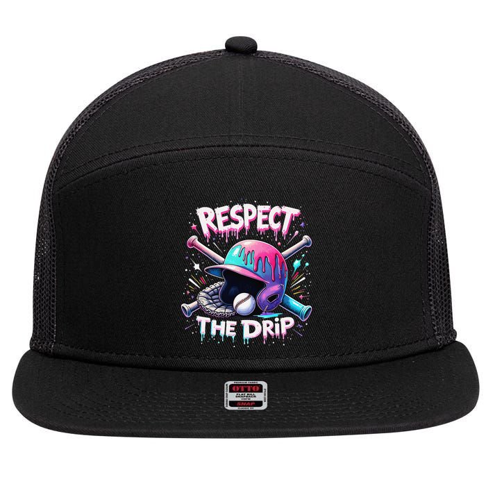 Respect The Drip Baseball Ice Cream Drip Vibes Squad 7 Panel Mesh Trucker Snapback Hat