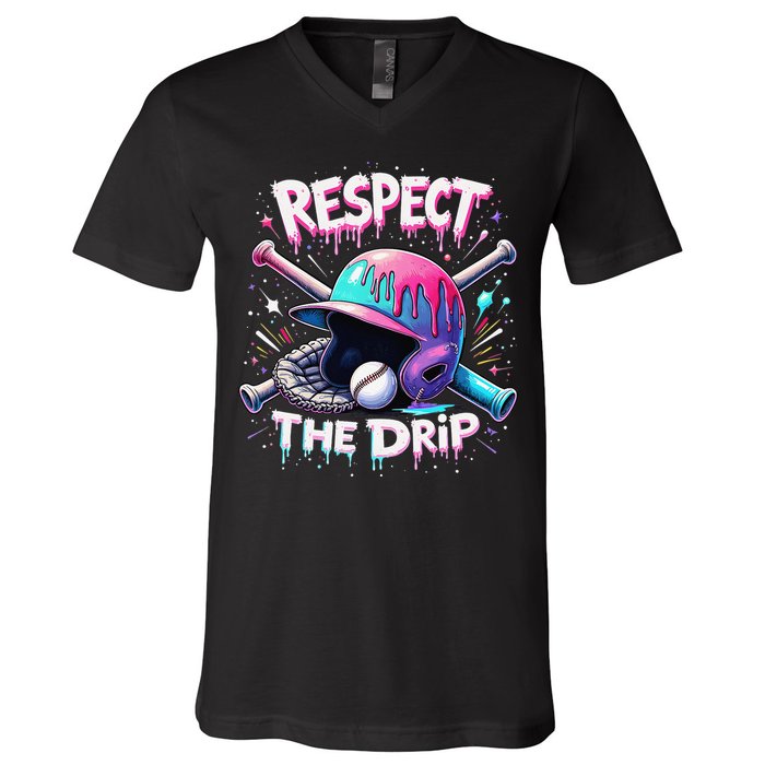 Respect The Drip Baseball Ice Cream Drip Vibes Squad V-Neck T-Shirt