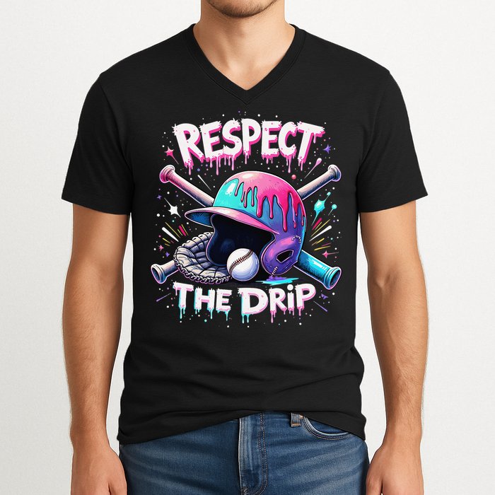 Respect The Drip Baseball Ice Cream Drip Vibes Squad V-Neck T-Shirt