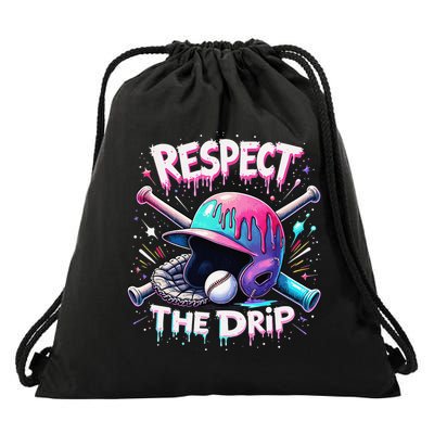 Respect The Drip Baseball Ice Cream Drip Vibes Squad Drawstring Bag