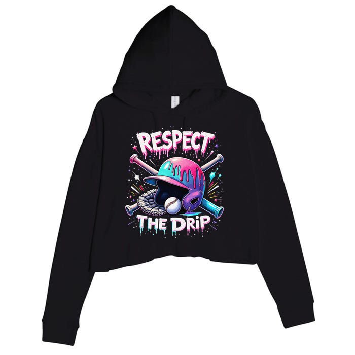 Respect The Drip Baseball Ice Cream Drip Vibes Squad Crop Fleece Hoodie