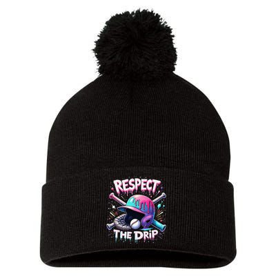 Respect The Drip Baseball Ice Cream Drip Vibes Squad Pom Pom 12in Knit Beanie