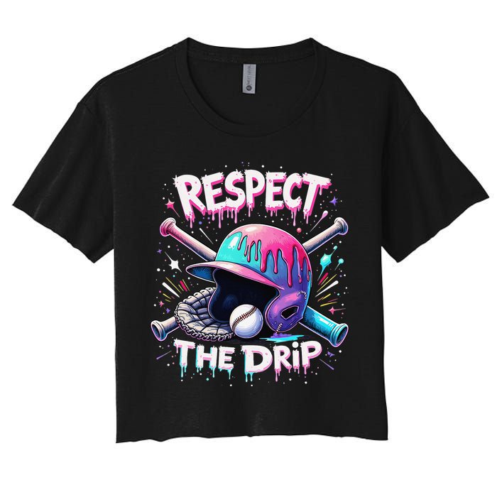 Respect The Drip Baseball Ice Cream Drip Vibes Squad Crop Top