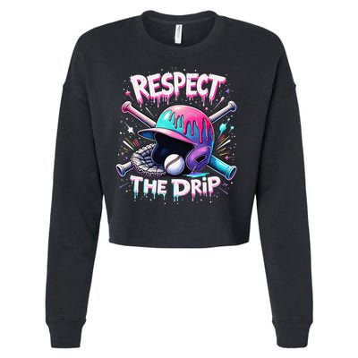 Respect The Drip Baseball Ice Cream Drip Vibes Squad Cropped Pullover Crew