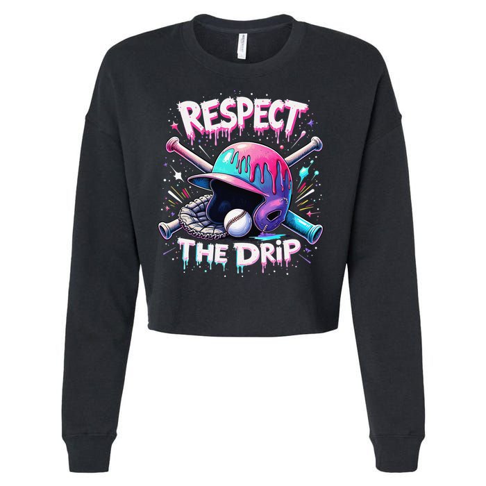 Respect The Drip Baseball Ice Cream Drip Vibes Squad Cropped Pullover Crew