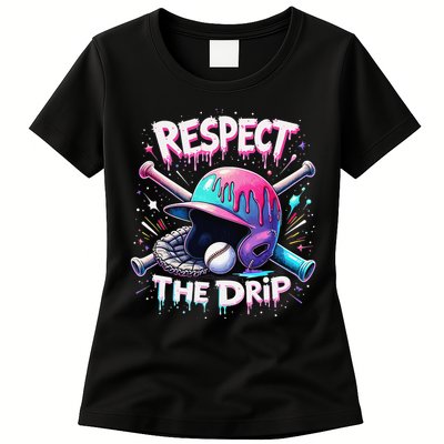 Respect The Drip Baseball Ice Cream Drip Vibes Squad Womens T-Shirt