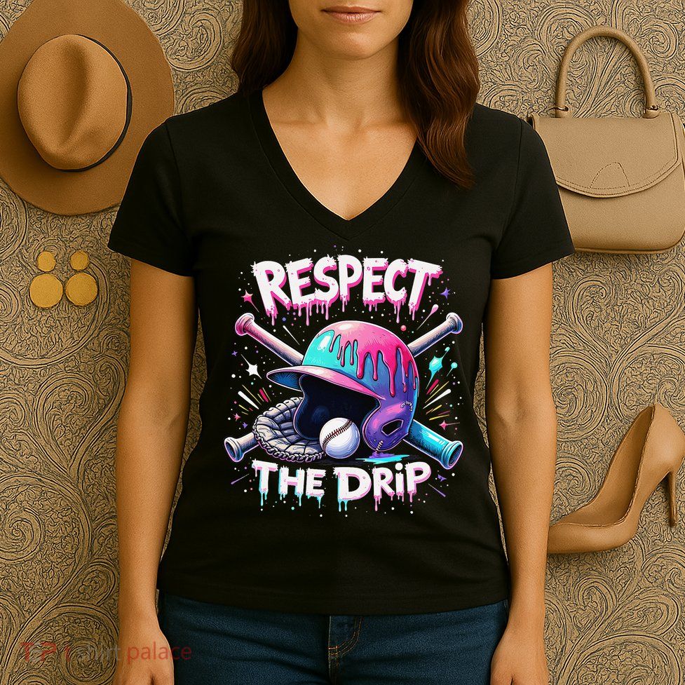 Respect The Drip Baseball Ice Cream Drip Vibes Squad Women's V-Neck T-Shirt
