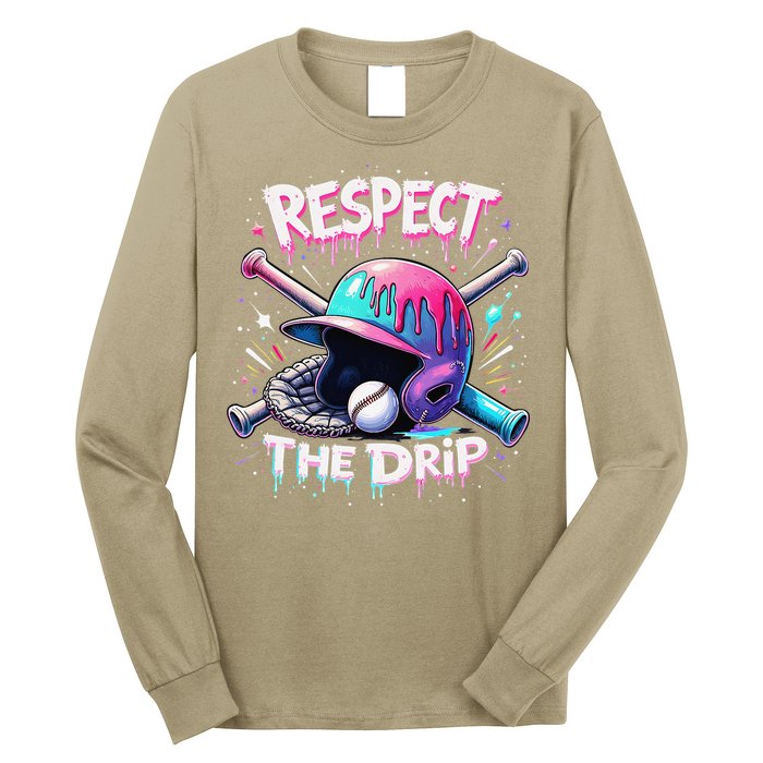 Respect The Drip Baseball Ice Cream Drip Vibes Squad Long Sleeve Shirt
