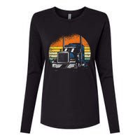 Retro Truck Driver Semi Trailer Truck Vintage Novelty Womens Cotton Relaxed Long Sleeve T-Shirt