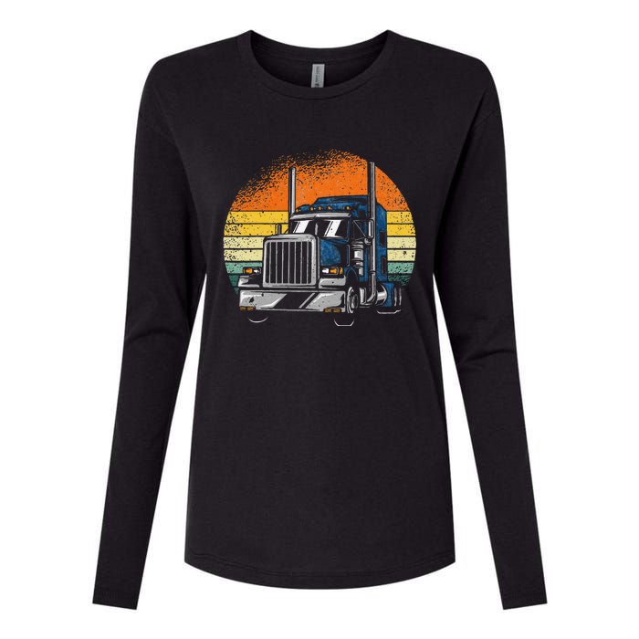 Retro Truck Driver Semi Trailer Truck Vintage Novelty Womens Cotton Relaxed Long Sleeve T-Shirt