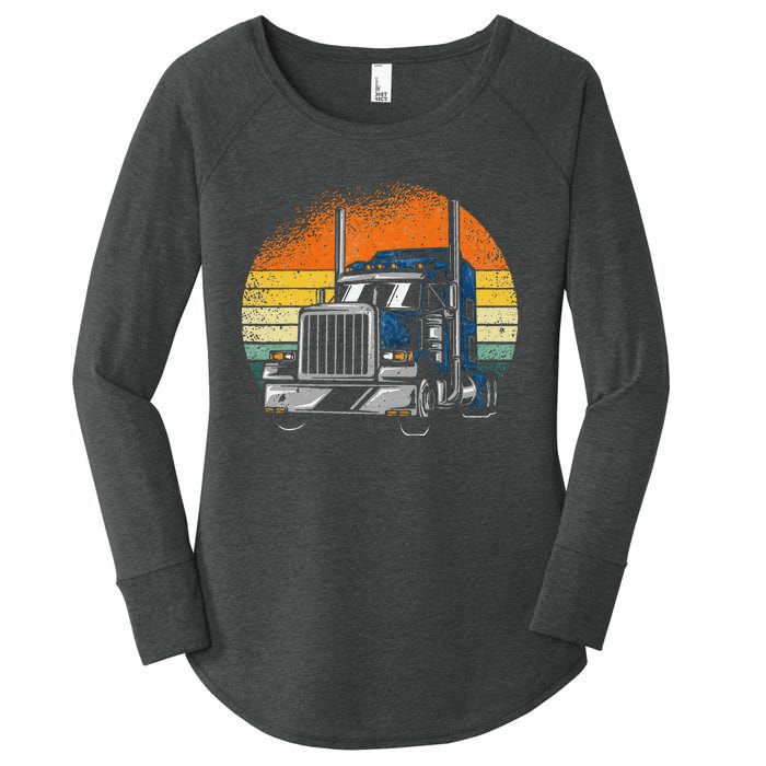 Retro Truck Driver Semi Trailer Truck Vintage Novelty Women's Perfect Tri Tunic Long Sleeve Shirt