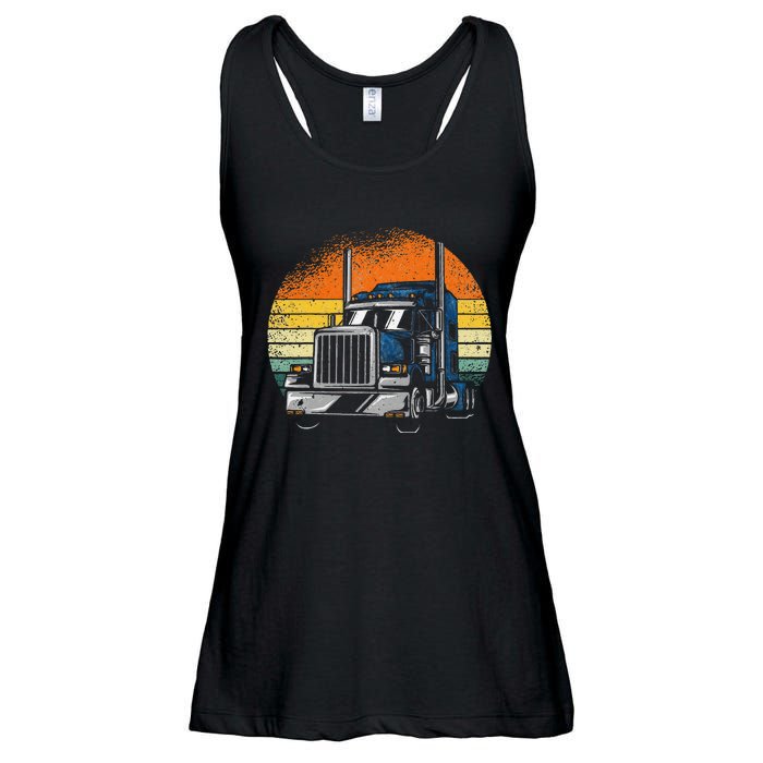 Retro Truck Driver Semi Trailer Truck Vintage Novelty Ladies Essential Flowy Tank