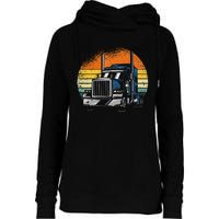 Retro Truck Driver Semi Trailer Truck Vintage Novelty Womens Funnel Neck Pullover Hood