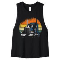 Retro Truck Driver Semi Trailer Truck Vintage Novelty Women's Racerback Cropped Tank