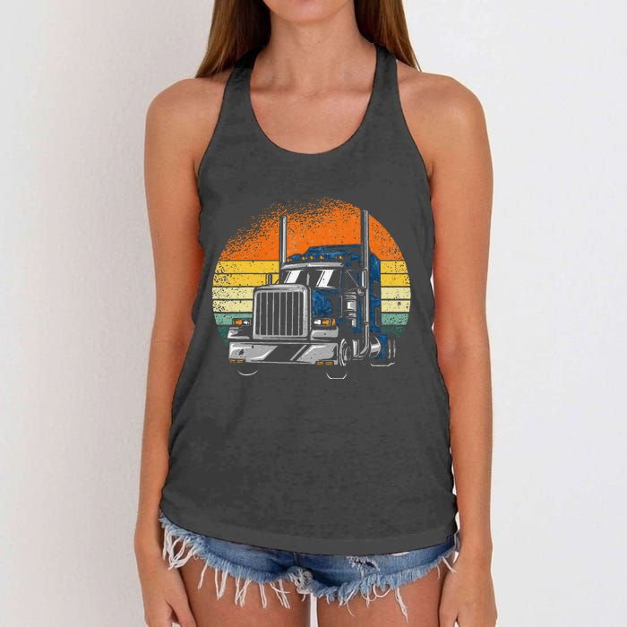 Retro Truck Driver Semi Trailer Truck Vintage Novelty Women's Knotted Racerback Tank