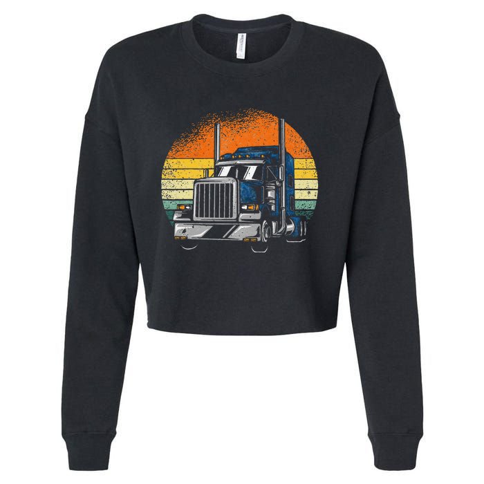 Retro Truck Driver Semi Trailer Truck Vintage Novelty Cropped Pullover Crew