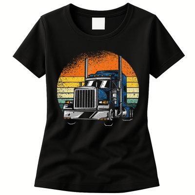 Retro Truck Driver Semi Trailer Truck Vintage Novelty Womens T-Shirt