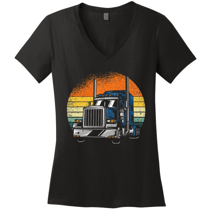 Retro Truck Driver Semi Trailer Truck Vintage Novelty Women's V-Neck T-Shirt