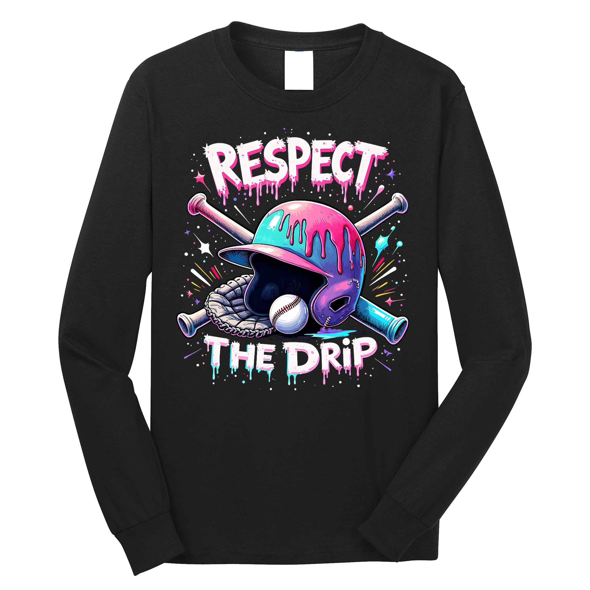 Respect The Drip Baseball Ice Cream Drip Vibes Squad  Long Sleeve Shirt