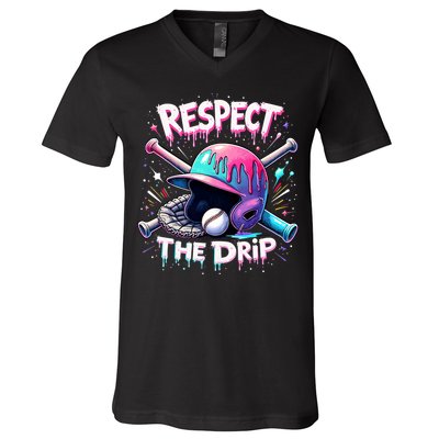 Respect The Drip Baseball Ice Cream Drip Vibes Squad  V-Neck T-Shirt