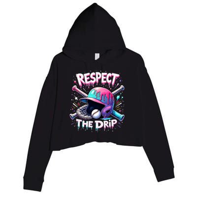 Respect The Drip Baseball Ice Cream Drip Vibes Squad  Crop Fleece Hoodie